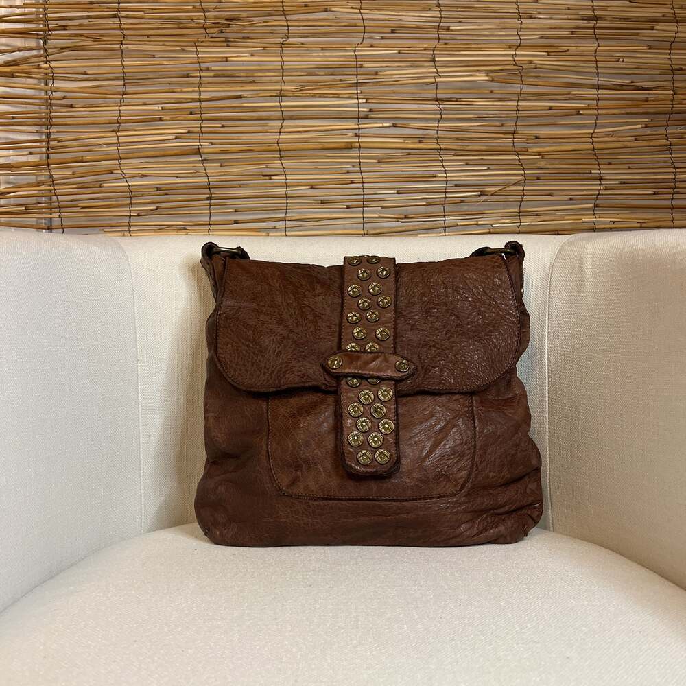 Civico 93 Made in Italy Messenger Crossbody Studded Leather Bag
